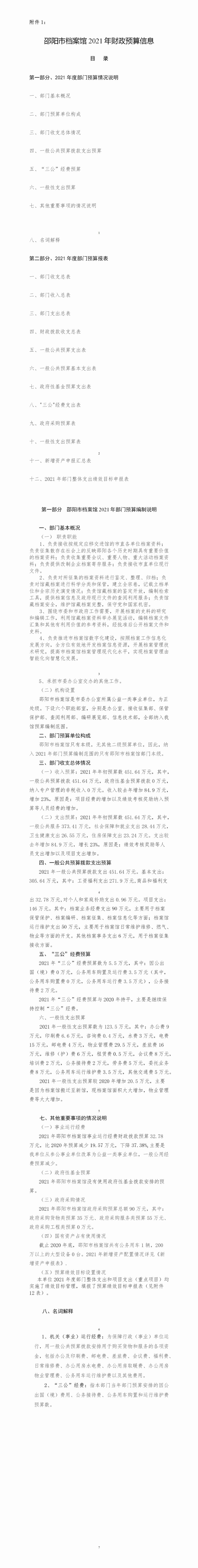 邵阳市档案局2021年部门预算公开说明