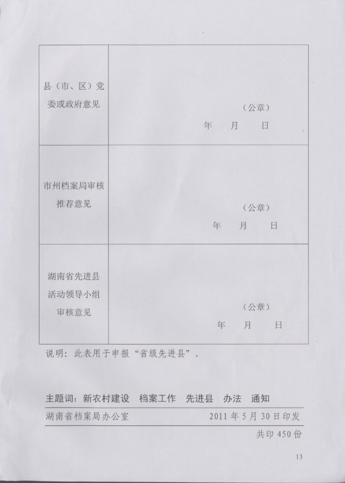 湖南省社会主义新农村建设档案工作先进县实施办法