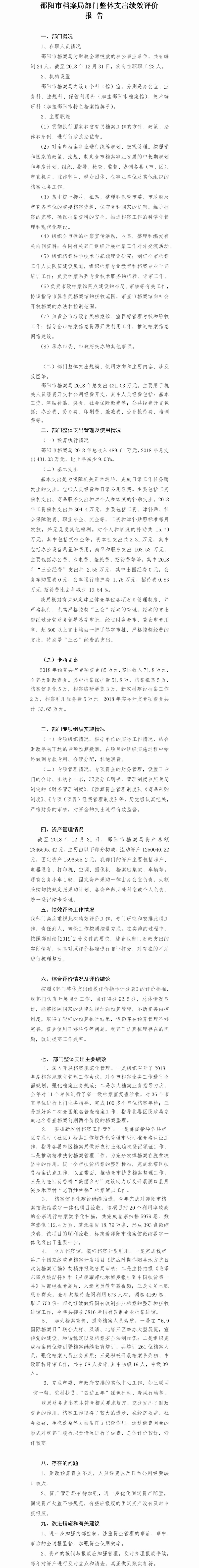 邵阳市档案局部门整体支出绩效评价报告